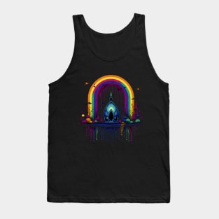 Cool Goth Rainbow Skull Neon Colors Rave Design Tank Top